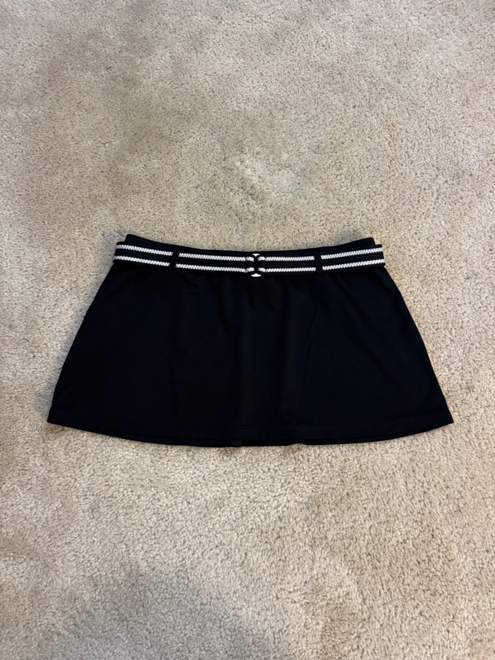 Vintage Y2K Black Mini Skirt with Striped Waistband Belt - Swimsuit Coverup